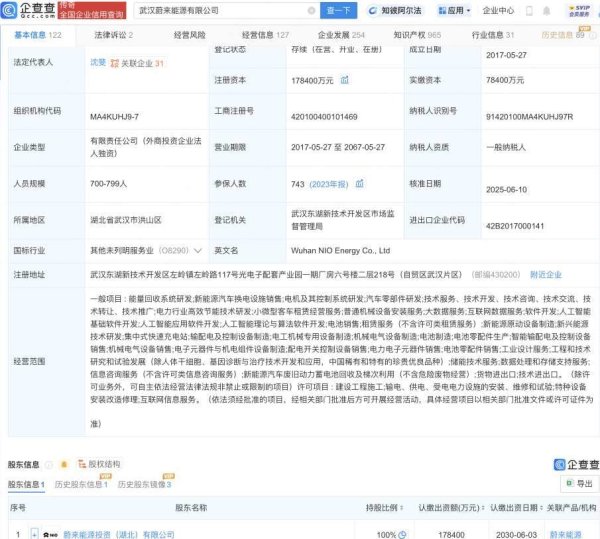 明珠国际  武汉蔚来能源公司注册资本增至17.84亿