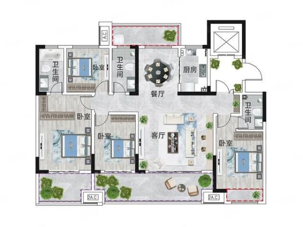 百事达配资 147.9㎡户型一步到位：三卫，四卧，全南阳台够惊艳