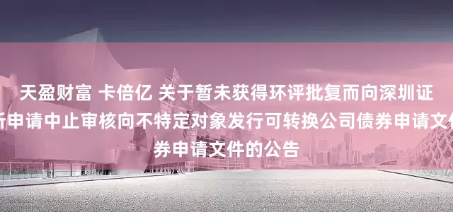 天盈财富 卡倍亿 关于暂未获得环评批复而向深圳证券交易所申请中止审核向不特定对象发行可转换公司债券申请文件的公告